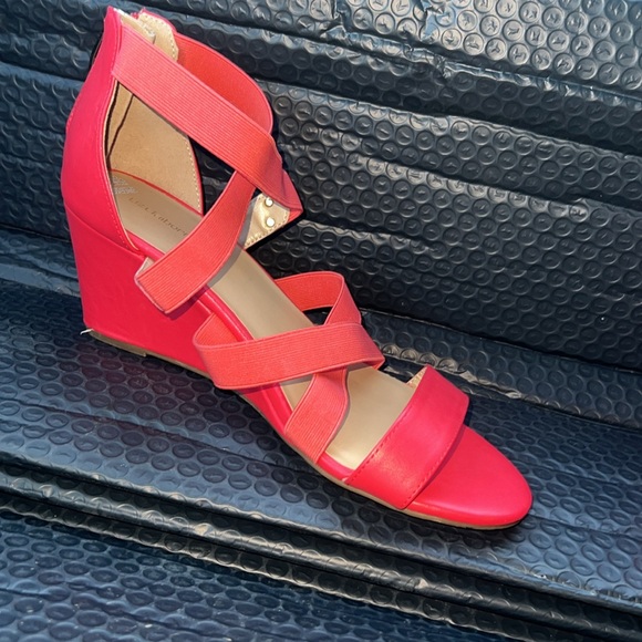 Liz Claiborne Rhodes Coral Wedge Heeled Sandals Women’s Size 10W Zip Closure - Picture 4 of 12